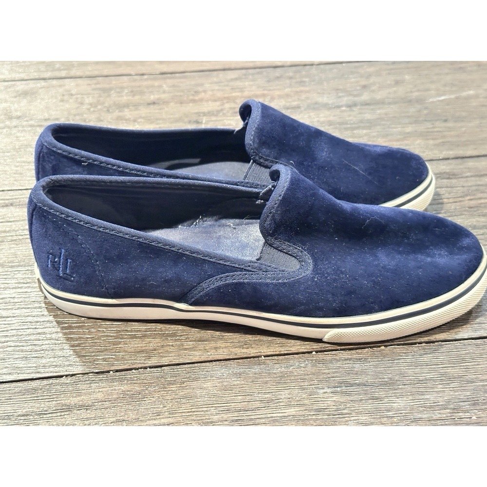 Lauren Ralph Lauren Janis Slip On Sneaker Womens Sz 7.5 blue velour logo casual